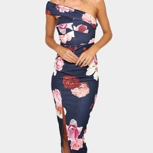 one shoulder floral print dress